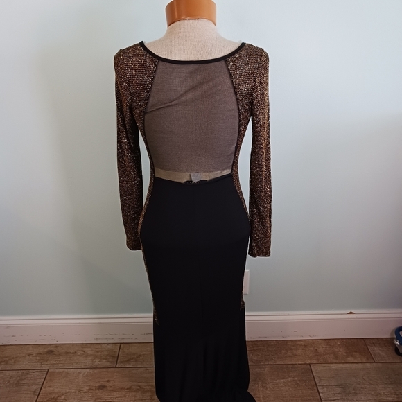 Size Small/ Medium Women’s Formal Sheet Dress Mermaid Prom Gold Black Sparkly - Picture 5 of 8
